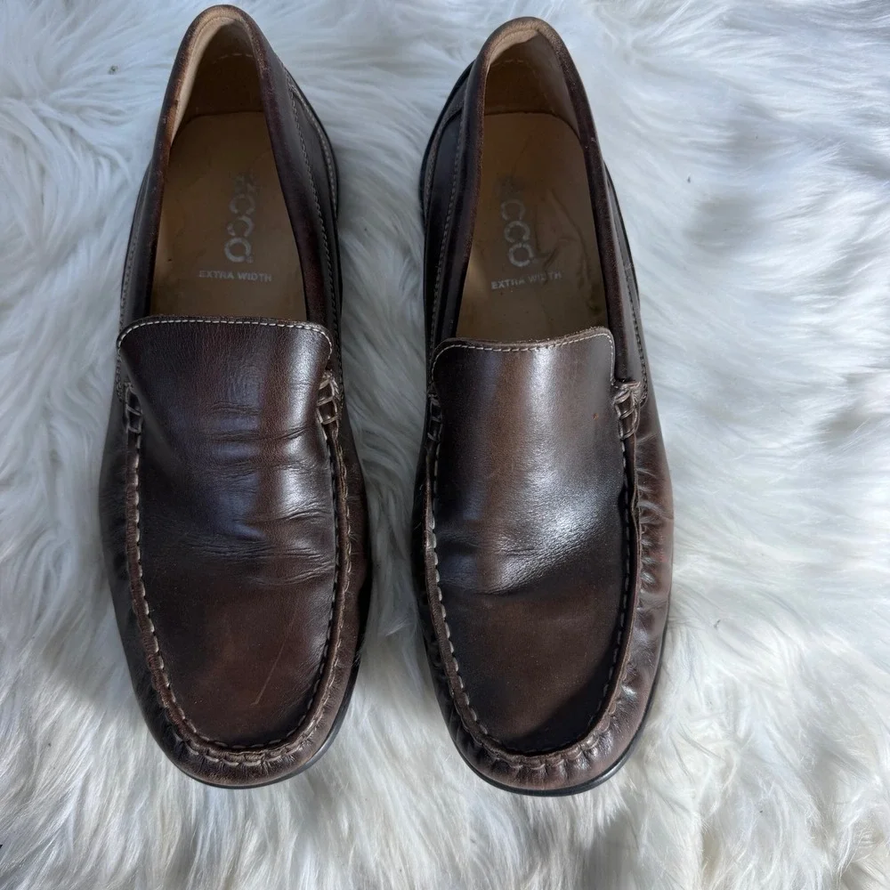 ECCO Mens Classic Moccasin Leather Driving Loafers Brown Slip On Drivers 43